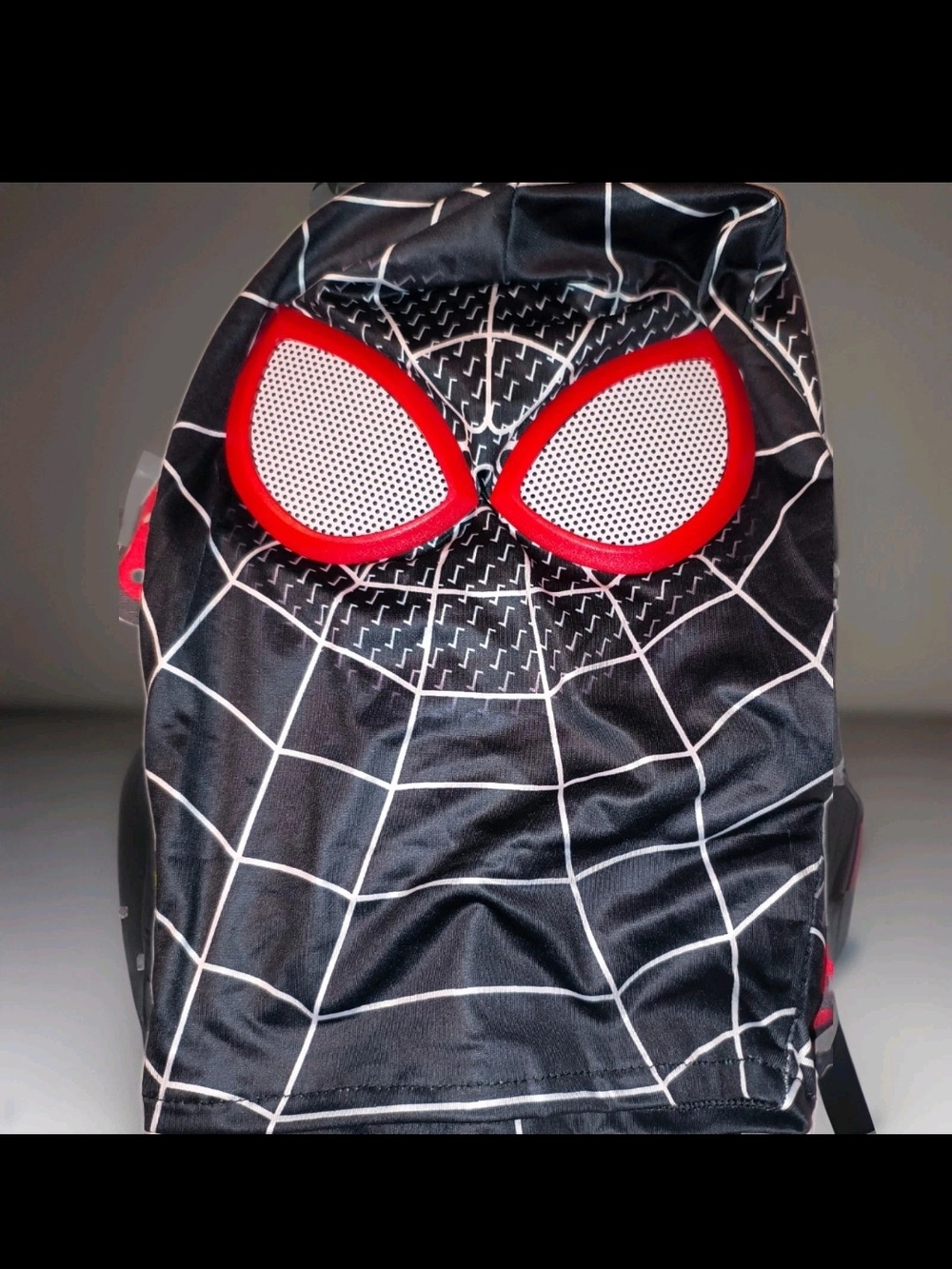 Source Unknown Black Spider Web Superhero Mask with Red Eye Trim
